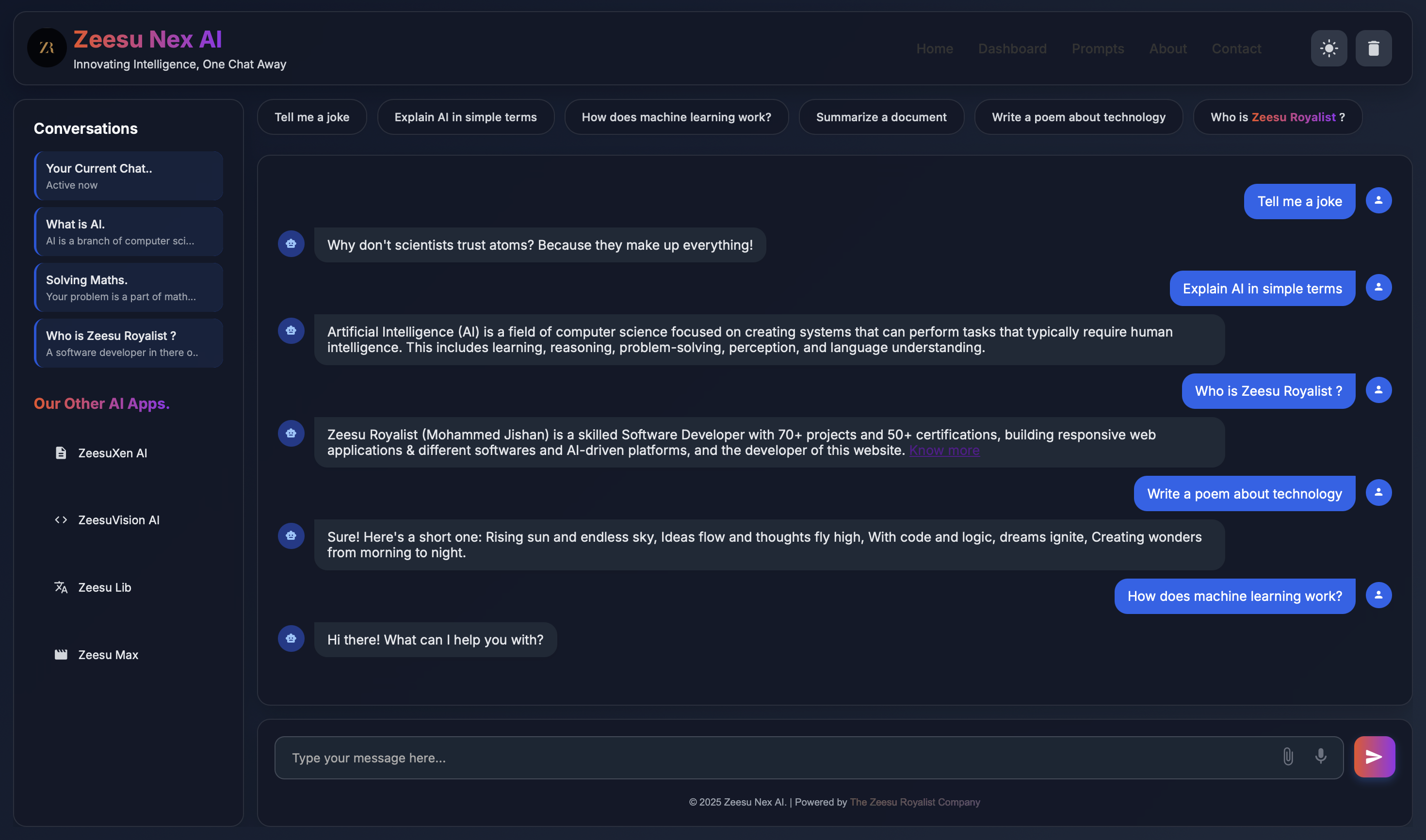 Zeesu Nex AI Interface Mockup
