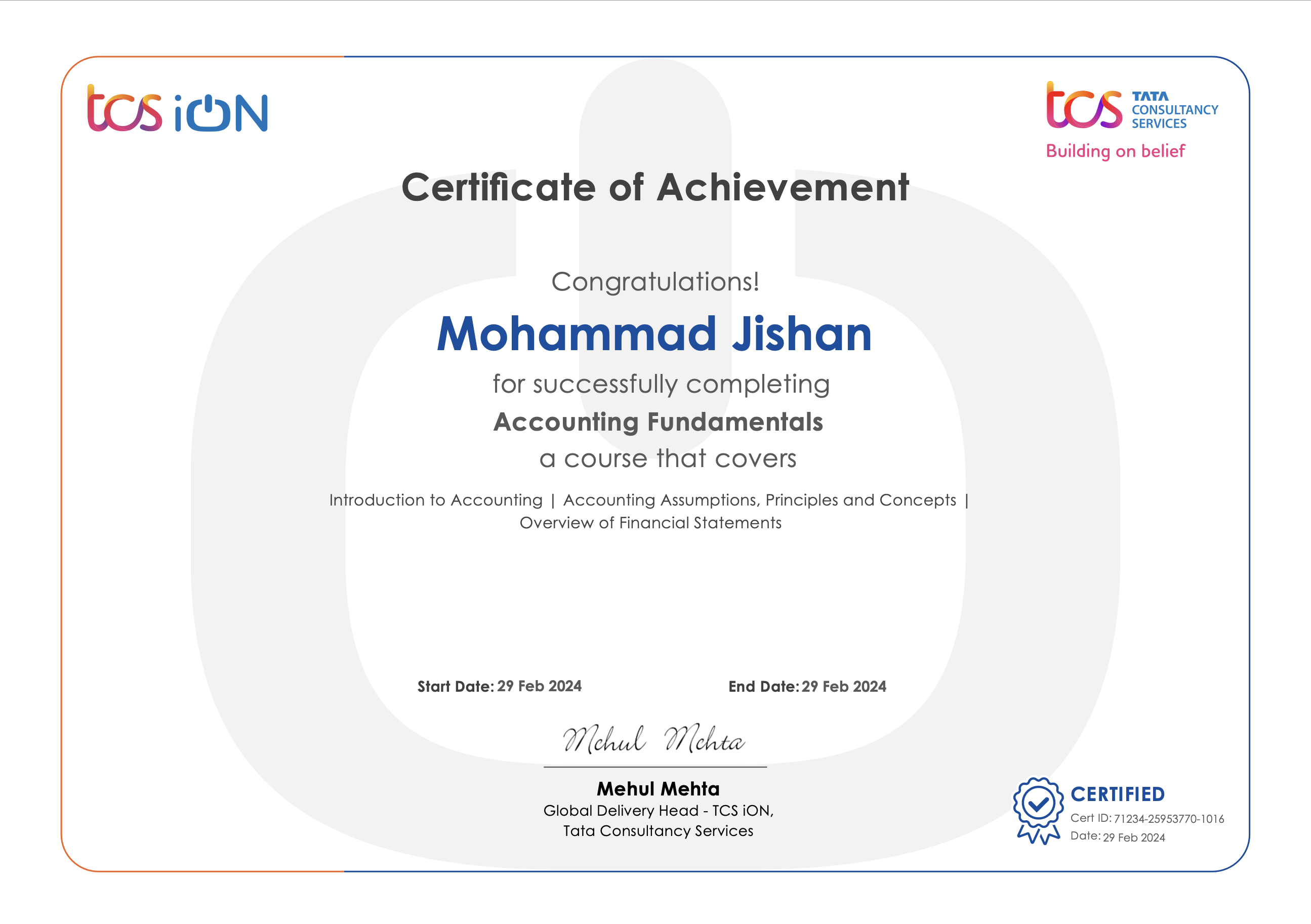 Accounting Fundamentals Certificate